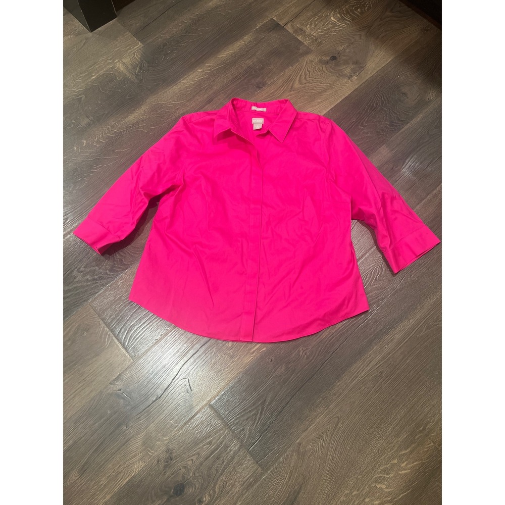 Chicos 2 Shirt Womens Pink Button‎ Front 3/4 Sleeve Cotton Top US Size 12-14